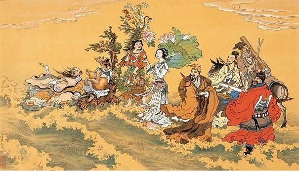 初代 眞葛香山 （宮川香山 真葛香山）】倣青華元様七賢人画 水指